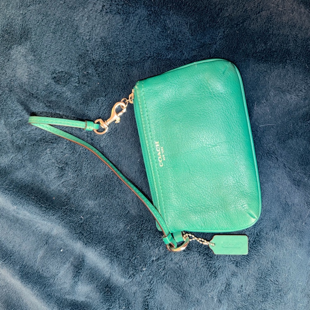 Coach Vibrant Green Leather Wristlet